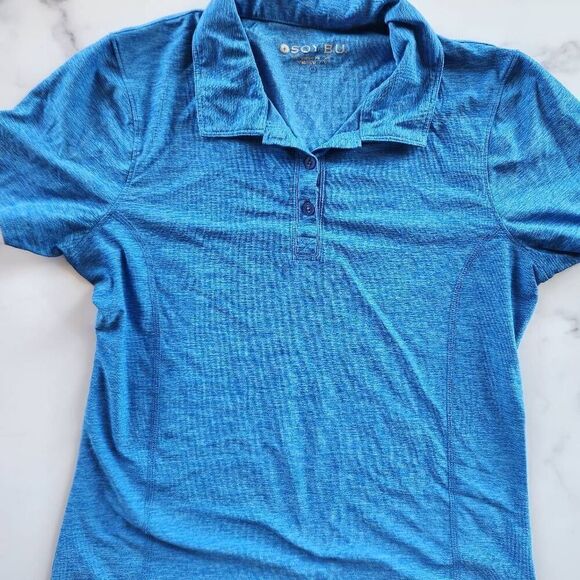 Soybu womens M sporty royal blue short sleeve collared shirt sport top active we - Picture 2 of 5